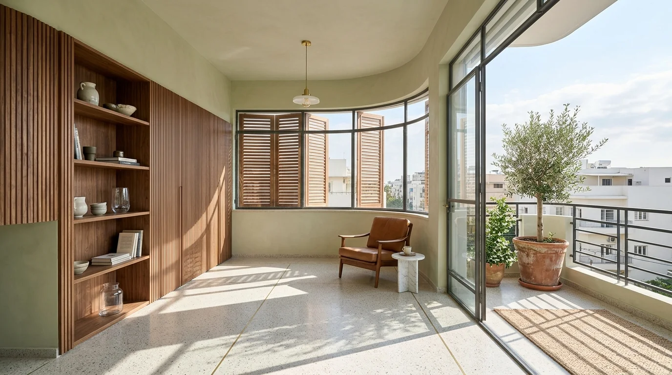 דירת באוהאוס תל אביבית מוארת עם רצפת טרצו